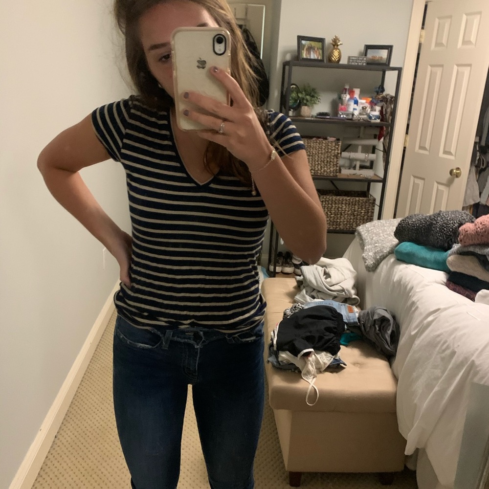 Navy blue and tan stripped short sleeve T-shirt!